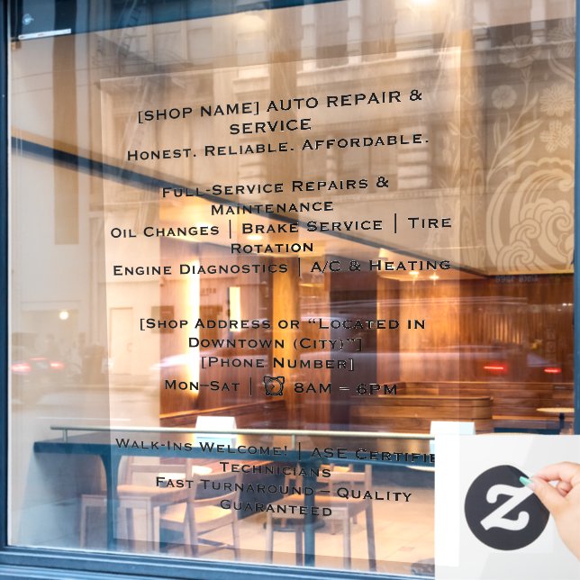 52" x 72" Autoshop Fensterheber Fensteraufkleber (Café-Fenster)