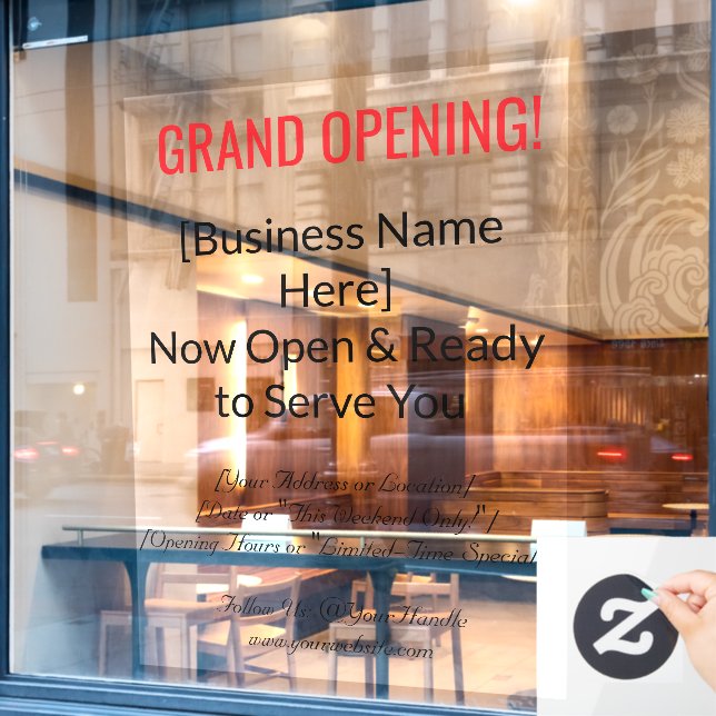 52" x 72" Grand Opening Window Cling  Fensteraufkleber (Café-Fenster)