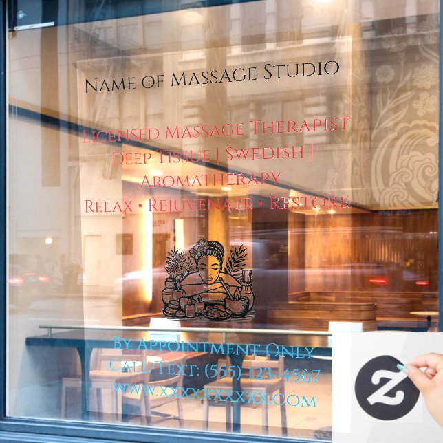 52" x 72" Massage Therapy Window Cling  Fensteraufkleber (Café-Fenster)