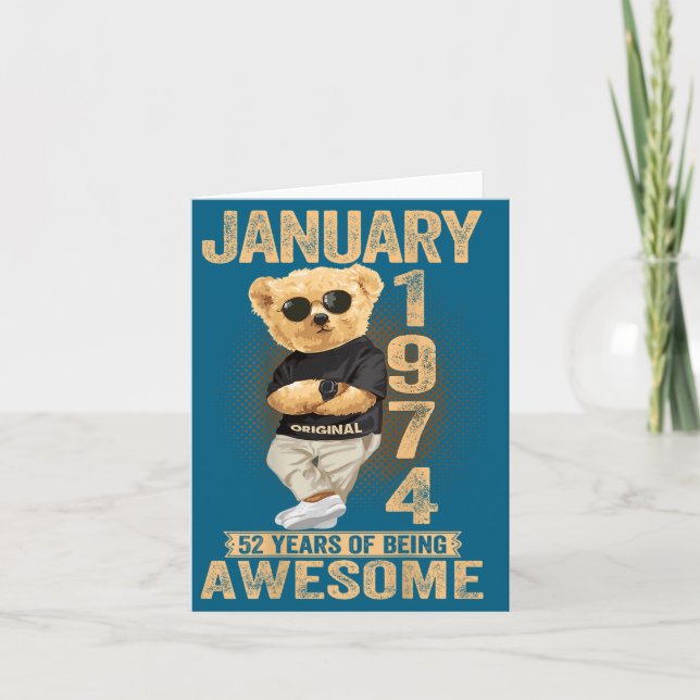52 Year Old January 1974 Teddy Bear 52nd Birthday  Karte (Vorderseite)