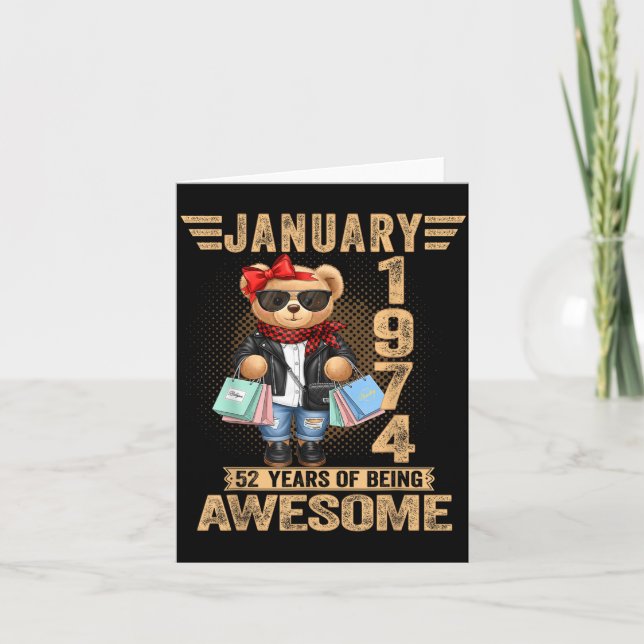 52 Year Old January 1974 Teddy Bear 52nd Birthday  Karte (Vorderseite)