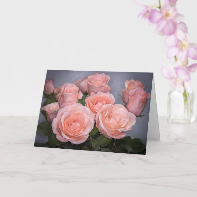 5329-Peach-Rose Bouquet Faltkarte Karte (Orchidee)