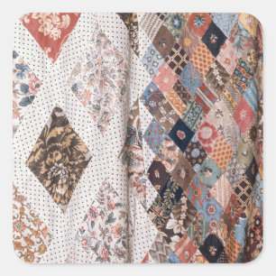 53:Detail eines Patchwork-Quilts von Frau. Quadratischer Aufkleber