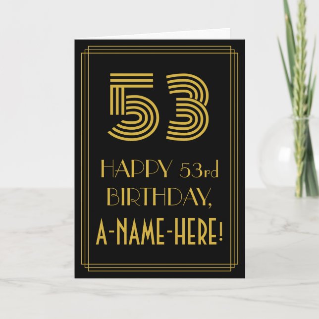 53. Geburtstag: Art Deco Inspiriert Look "53" & Na Karte (Vorderseite)