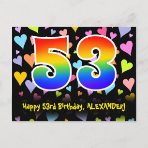 53. Geburtstag: Fun Hearts Muster, Regenbogen 53 Postkarte
