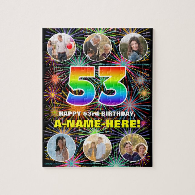 53. Geburtstag: Fun Rainbow #, Individuelle Name + Puzzle (Vertikal)