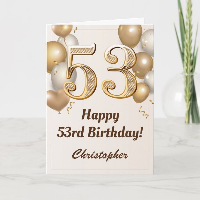 53. Geburtstag Gold Ballons und Confetti Geburtsta Karte (Vorderseite)