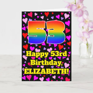 53. Geburtstag: Loving Hearts Muster, Regenbogen # Karte