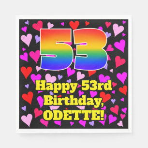 53. Geburtstag: Loving Hearts Pattern, Regenbogen Serviette