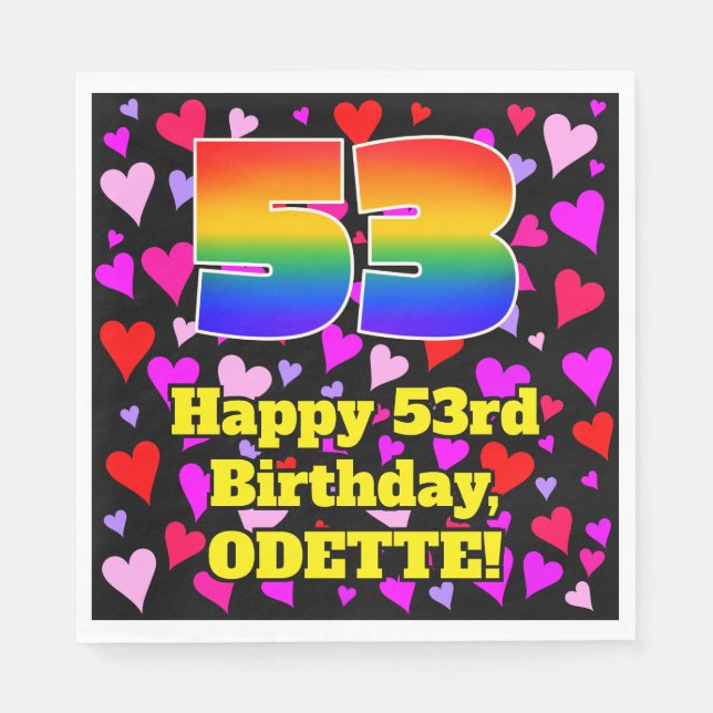 53. Geburtstag: Loving Hearts Pattern, Regenbogen  Serviette (Vorderseite)