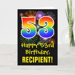 53. Geburtstag: Lustiges Feuerwerk Muster + Regenb Karte
