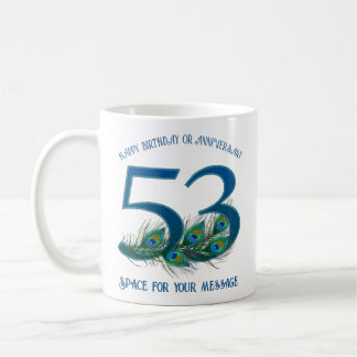 53. Geburtstag oder Jubiläum Pfauenfeder Kaffeetasse