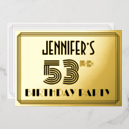 53. Geburtstagsparty — Art Deco Stil "53" & Name Folieneinladung