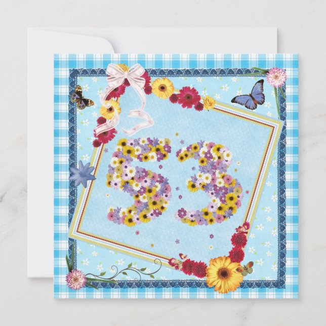 53. Geburtstagsparty Einladung Blume, Schmetterlin (Vorderseite)