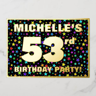 53. Geburtstagsparty — Fun, farbenfrohe Sternenmus Folieneinladung