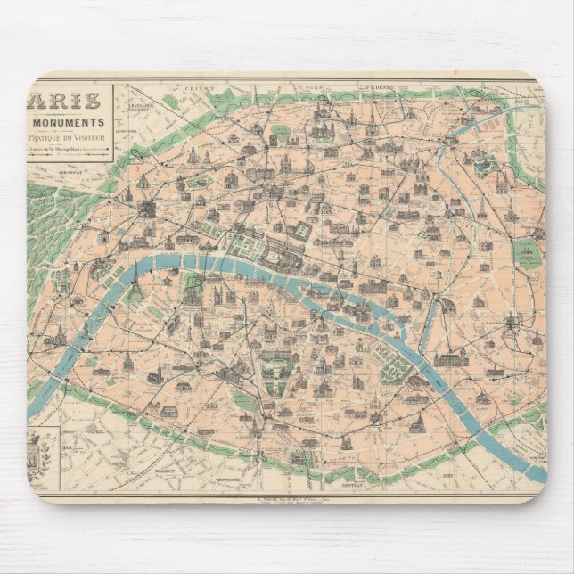 5406-Paris Seine Monumente Wohnung Karte Mousepad (Vorne)