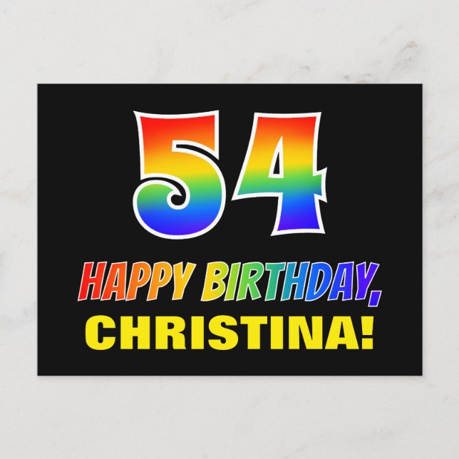 54. Geburtstag: Bold, Fun, Simple, Rainbow 54 Postkarte (Vorderseite)