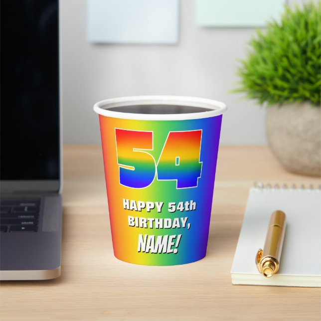 54. Geburtstag: Farbiges, lustiges Regenbogenmuste Pappbecher (InSitu)