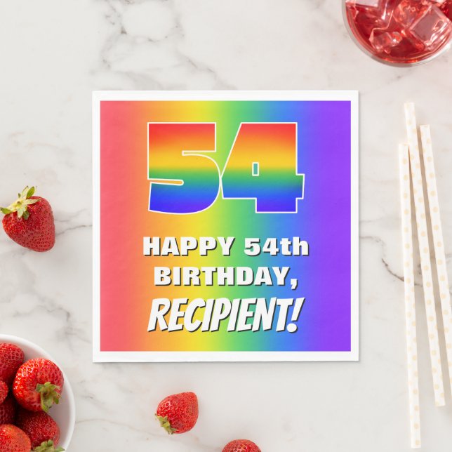 54. Geburtstag: Farbiges, lustiges Regenbogenmuste Serviette (Beispiel)