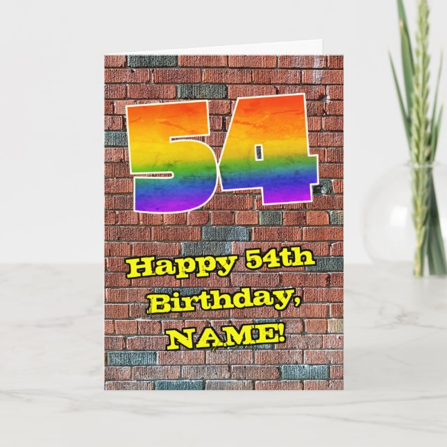 54. Geburtstag: Fun Graffiti-Inspiriert Regenbogen Karte (Vorderseite)