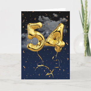 54. Geburtstag Gold Mylar Ballon und Confetti Card Karte