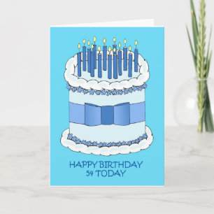 54. Geburtstag Karikatur-Torte und Kerzen Karte