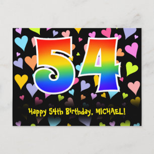 54. Geburtstag: Lustiges Herzen-Muster, Regenbogen Postkarte