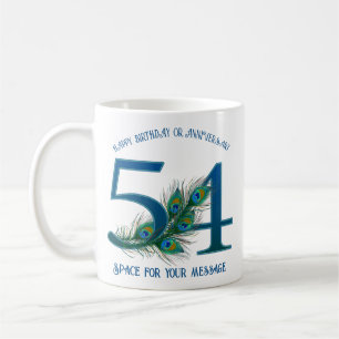 54. Geburtstag oder Jubiläum Pfauenfeder Kaffeetasse