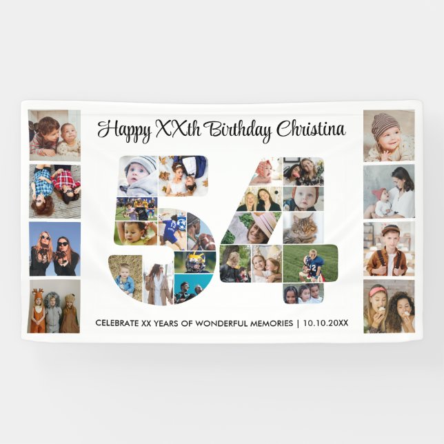 54. Geburtstagsfeier Nummer 54 Fotocollage Banner (Horizontal)