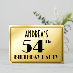 54. Geburtstagsparty — Art Deco Look "54" + Name Folieneinladung