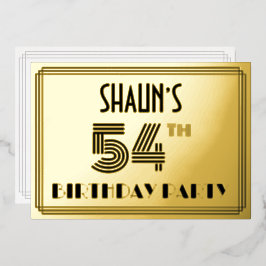 54. Geburtstagsparty — Art Deco Stil "54" & Name Folieneinladung