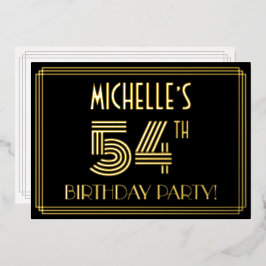 54. Geburtstagsparty — Art Deco Stil "54" + Name Folieneinladung