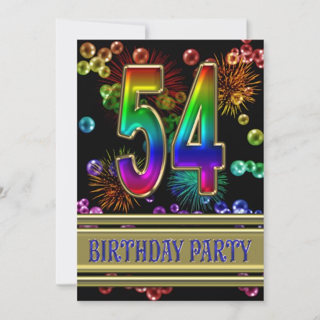 54. Geburtstagsparty Einladung mit Blasen (Vorderseite)