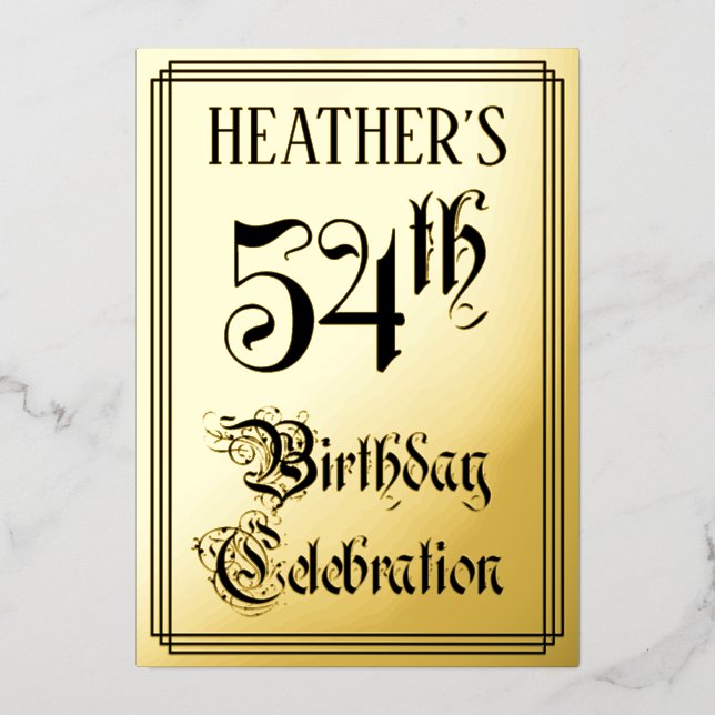 54. Geburtstagsparty — Elegantes Script + Individu Folieneinladung (Vorderseite)