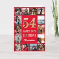 54. Happy Birthday Rot und Gold Foto Collage