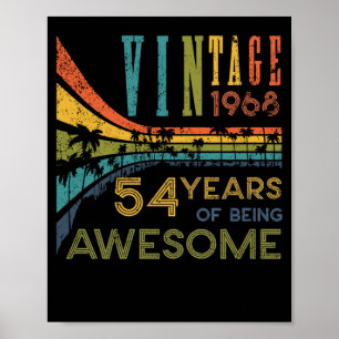 54 Year Old Birthday Vintage 1968 54th Birthday Poster