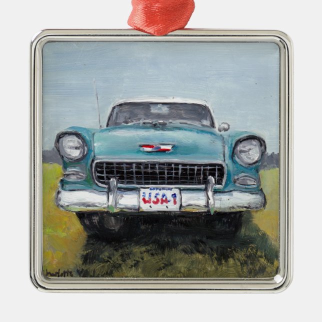 '55 Chevy Car Art Ornament Aus Metall (Vorne)