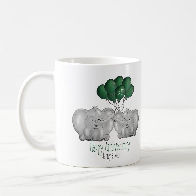 55. Emeral Wedding Anniversary niedlicher Elefant Kaffeetasse (Links)