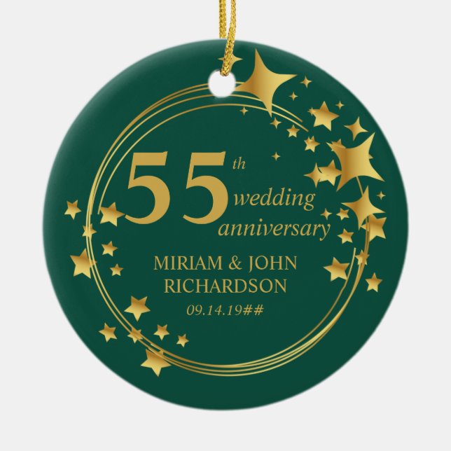 55. Emerald Wedding Anniversary Foto Gold Stars Keramik Ornament (Vorne)