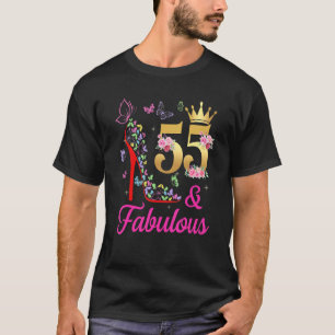55 & fabulous 55 Years Old 55 th Bday Butterflies  T-Shirt