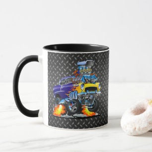 55 Funny Car Metal Diamond Schachbrett Plate Tasse