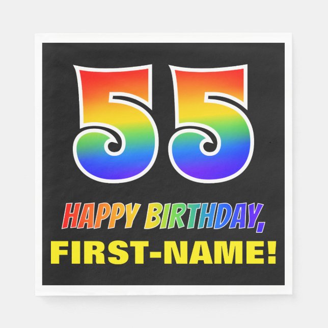 55. Geburtstag: Bold, Fun, Simple, Rainbow 55 Serviette (Vorderseite)