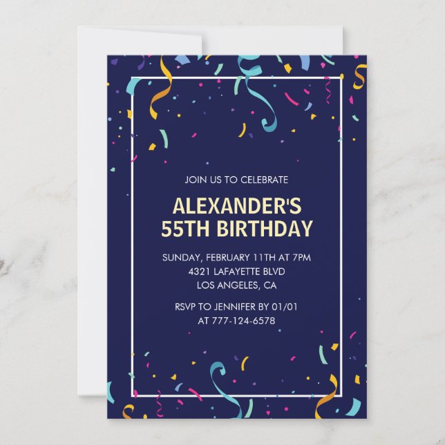 55. Geburtstag Einladungen Männer Confetti Einfach (Vorderseite)