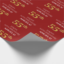 55. Geburtstag: Elegant, rot, Imitat Gold Look Geschenkpapier