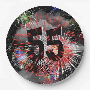 55. Geburtstag Feuerwerk in Wolken Pappteller