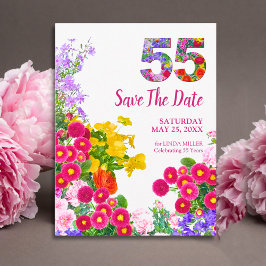 55. Geburtstag Floral Modern Save the Date Ankündigungspostkarte