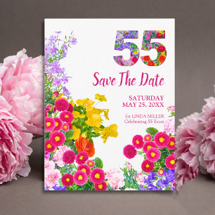 55. Geburtstag Floral Modern Save the Date Ankündigungspostkarte