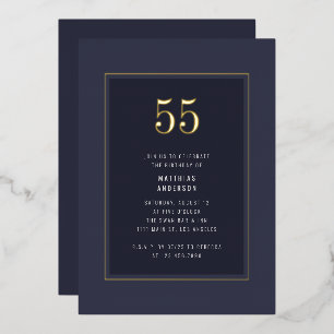 55. Geburtstag Minimal Elegant Dunkle Goldene Rahm Folieneinladung