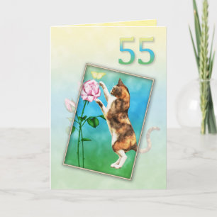 55. Geburtstag mit einer spielerischen Katze Karte