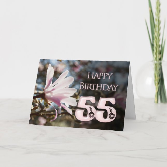 55. Geburtstag mit Magnolie Karte (Vorderseite)